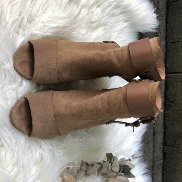 Joes Jeans Shoes Block Heel Ankle Boot Open Toe Double Strap Tobacco Tan 9 - Picture 2 of 14